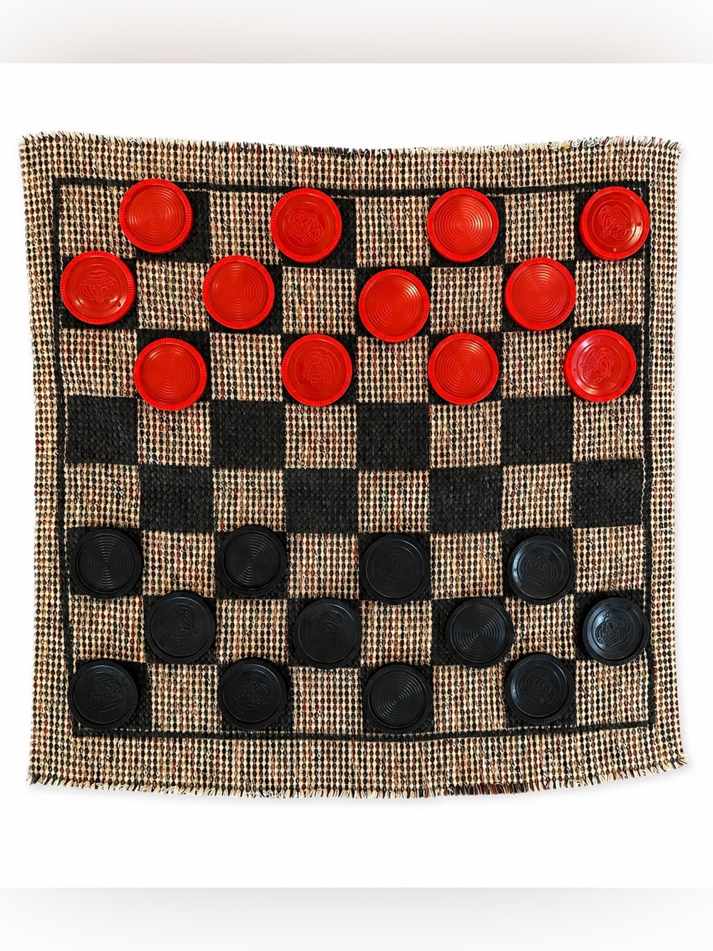 Cracker Barrel Classic Checkerboard/Tic Tac Toe Game Red Black Pieces ~26”x 28”